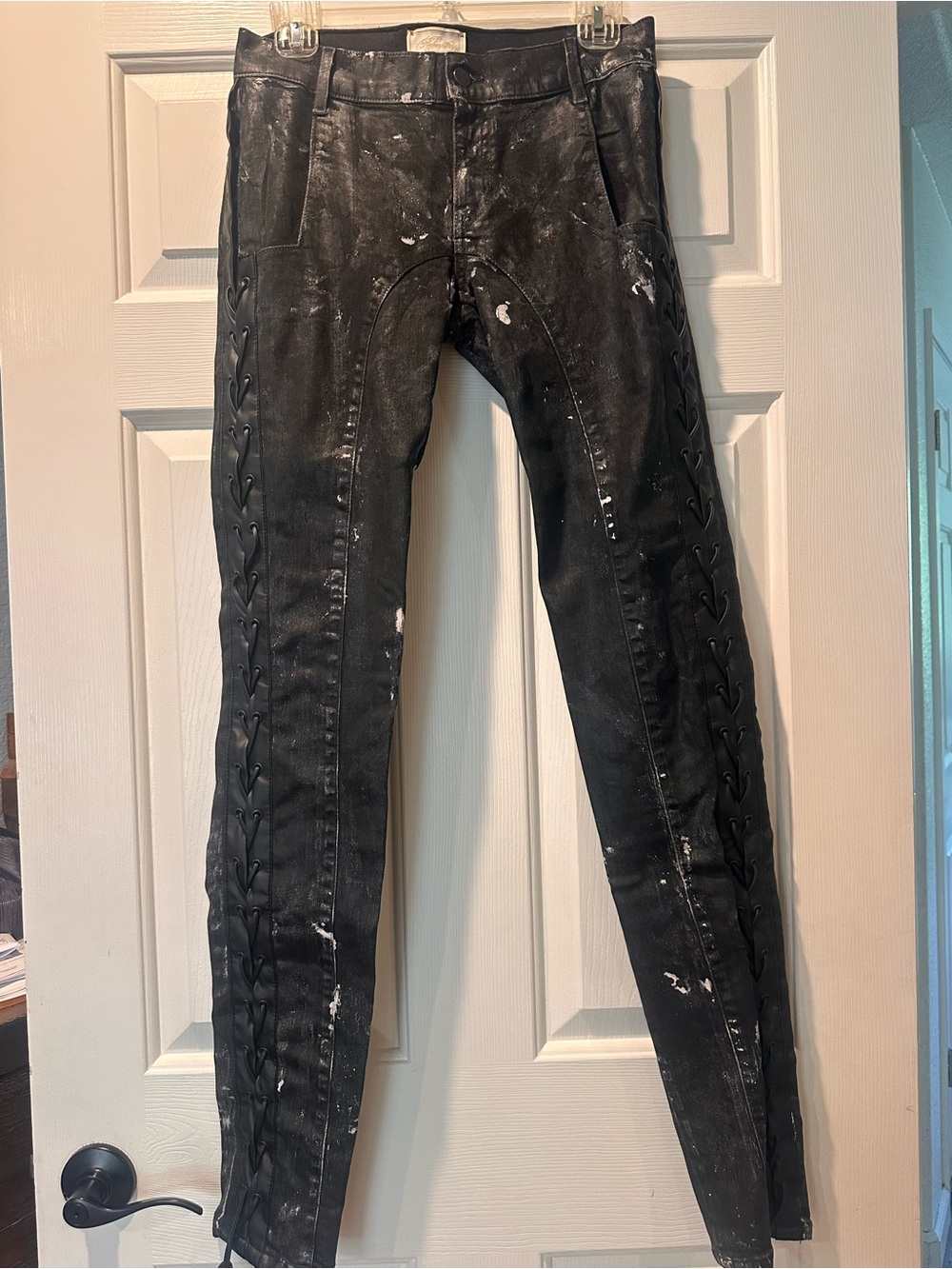 Redemption Italy Coated Lace-Up Skinny Jeans Black IT 40 Made in Italy